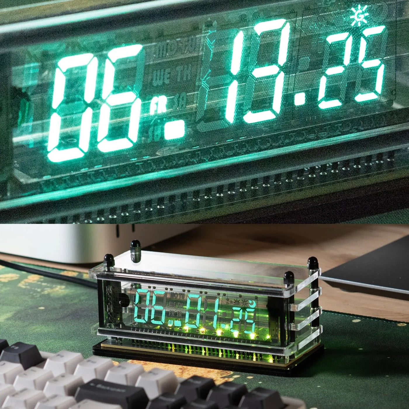 LGL Studio INB-06MM58T VFD Clock | Acrylic 6-Digit VFD Desk Clock