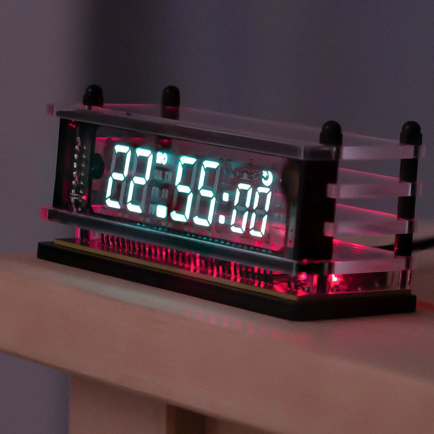 LGL Studio INB-06MM58T VFD Clock | Acrylic 6-Digit VFD Desk Clock