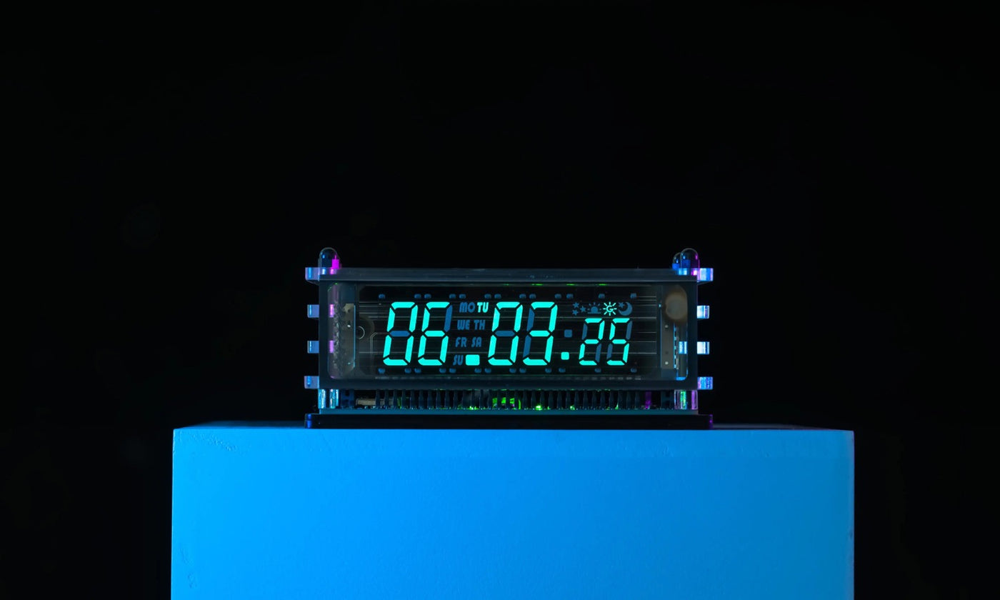 LGL Studio INB-06MM58T VFD Clock | Acrylic 6-Digit VFD Desk Clock