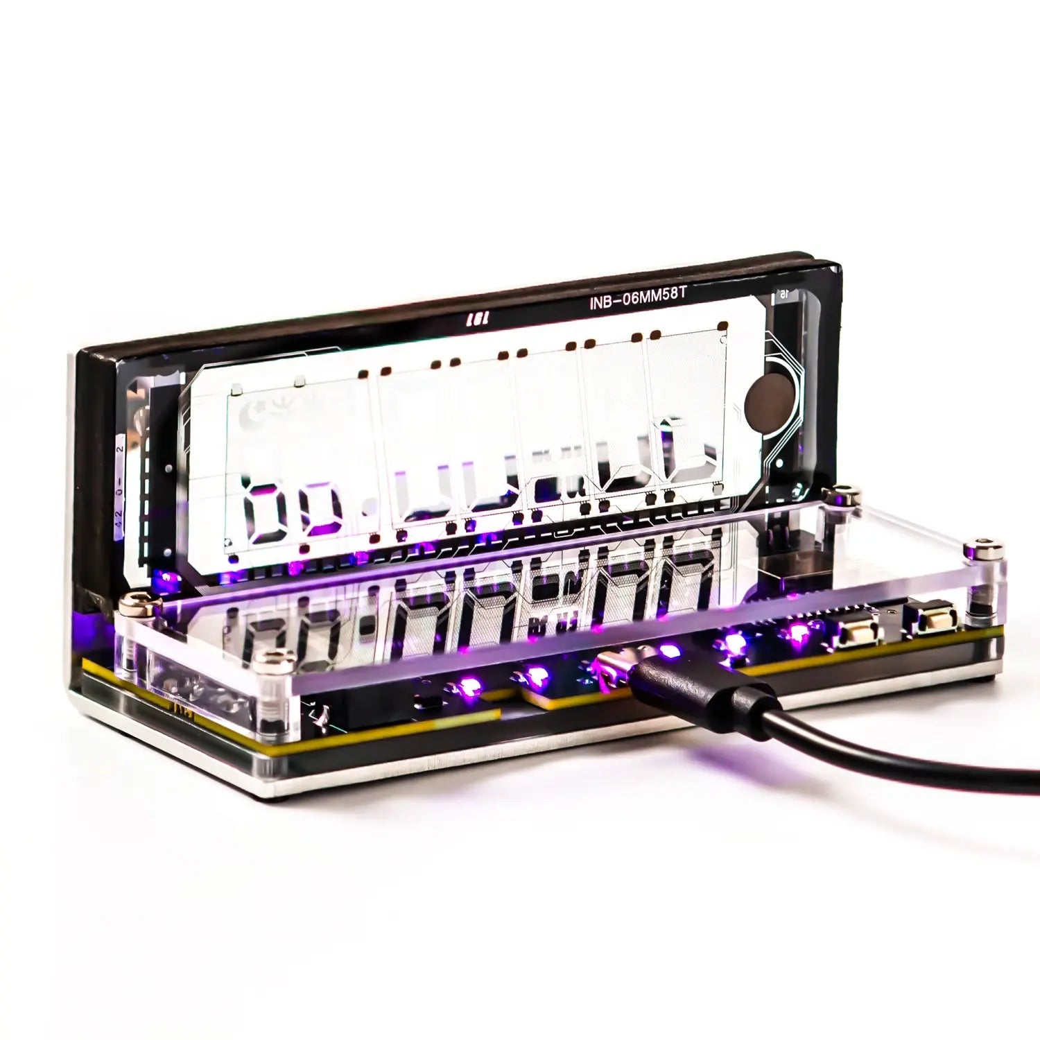 LGL Studio INB-06MM58T VFD Clock | 6-Digit Vacuum Fluorescent Desk Clock
