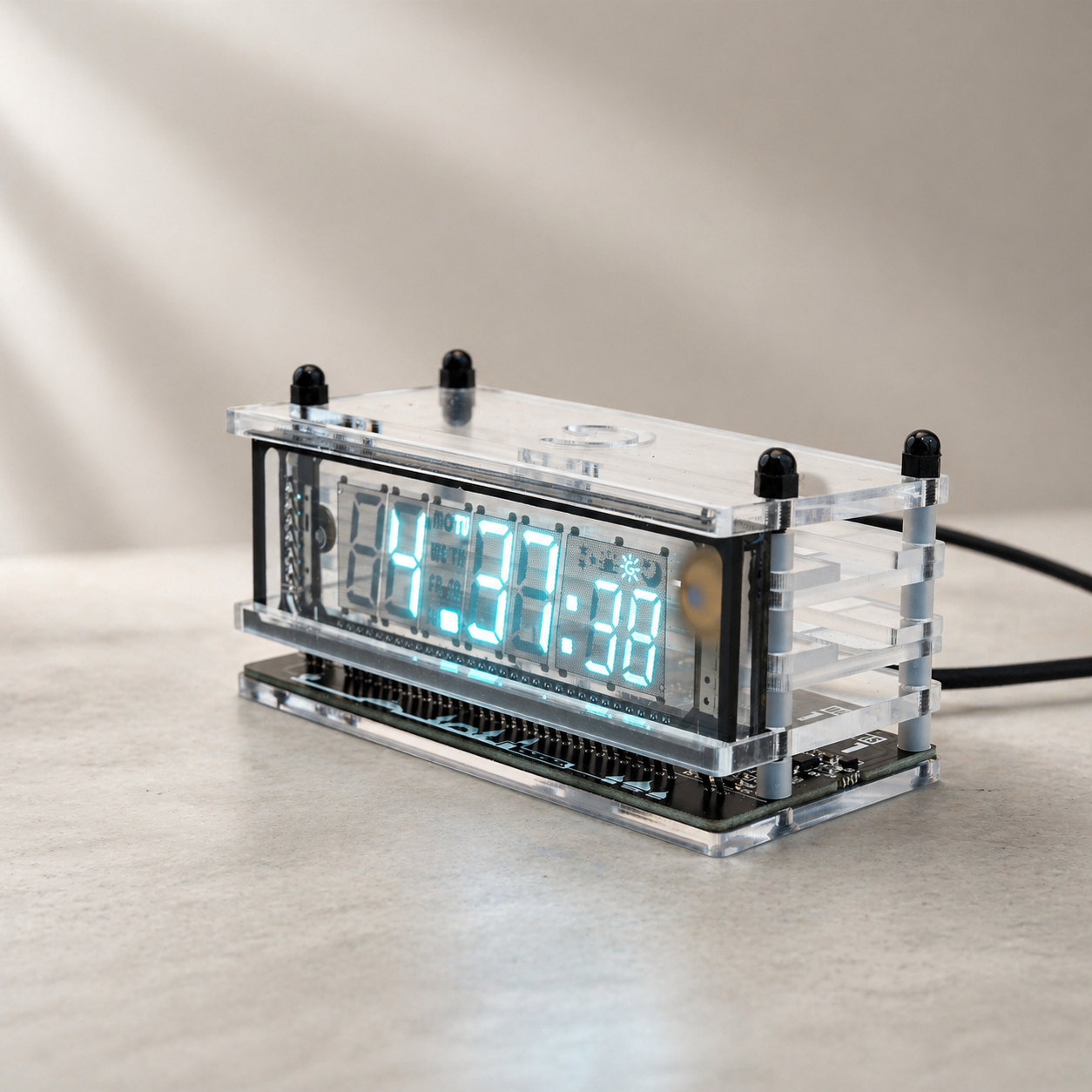 LGL Studio INB-06MM58T VFD Clock | Acrylic 6-Digit VFD Desk Clock