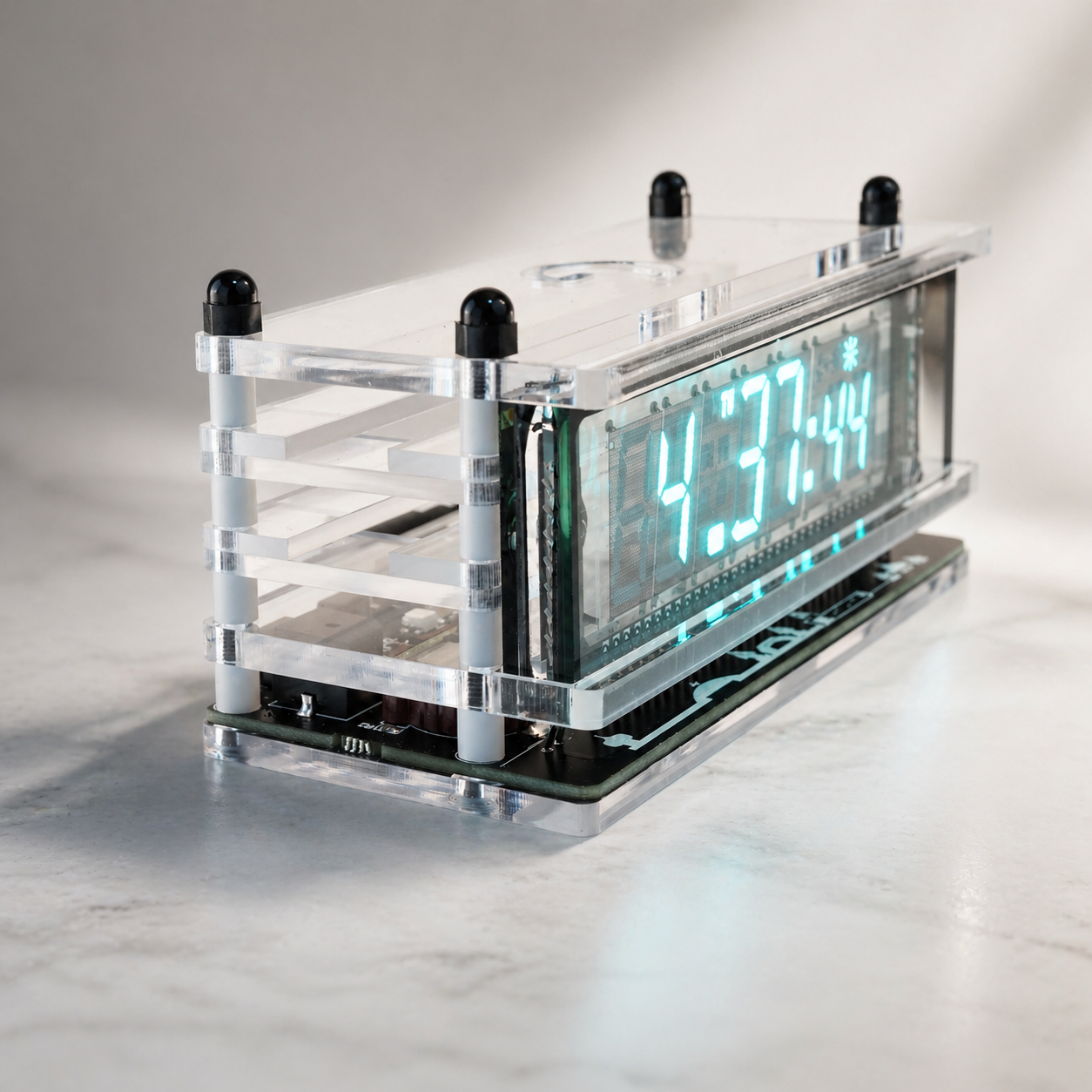 LGL Studio INB-06MM58T VFD Clock | Acrylic 6-Digit VFD Desk Clock