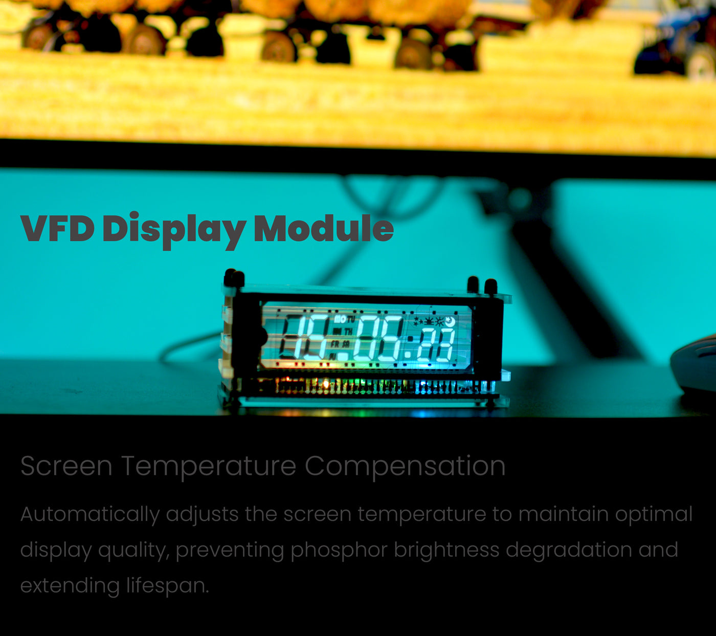 LGL Studio INB-06MM58T VFD Clock | Acrylic 6-Digit VFD Desk Clock