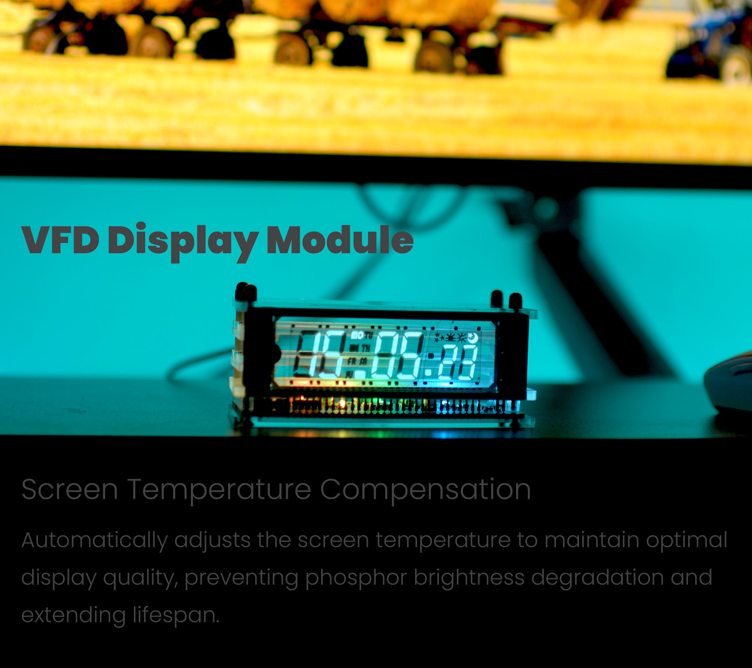 LGL Studio INB-06MM58T VFD Clock | Acrylic 6-Digit VFD Desk Clock