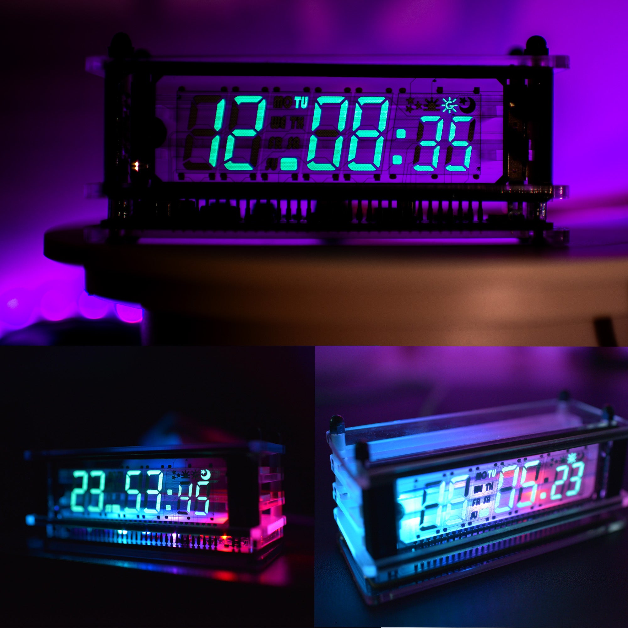 VCK-0658-A Vacuum Fluorescent Electronic Clock (White Base Board)
