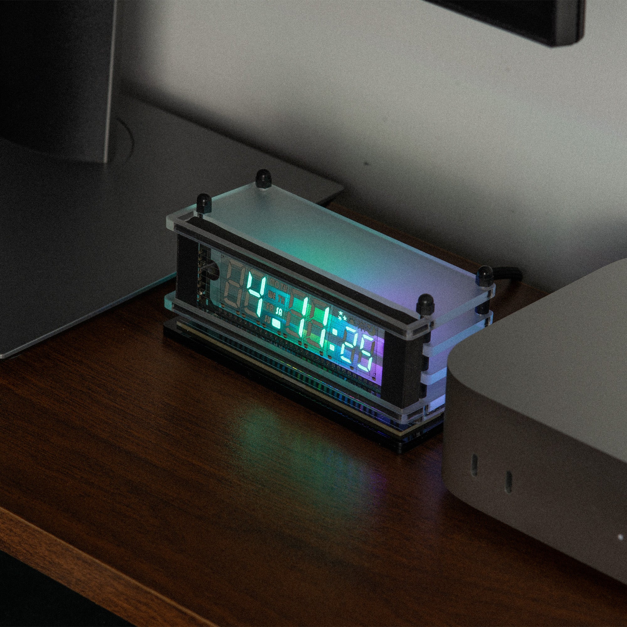 LGL Studio INB-06MM58T VFD Clock | Acrylic 6-Digit VFD Desk Clock