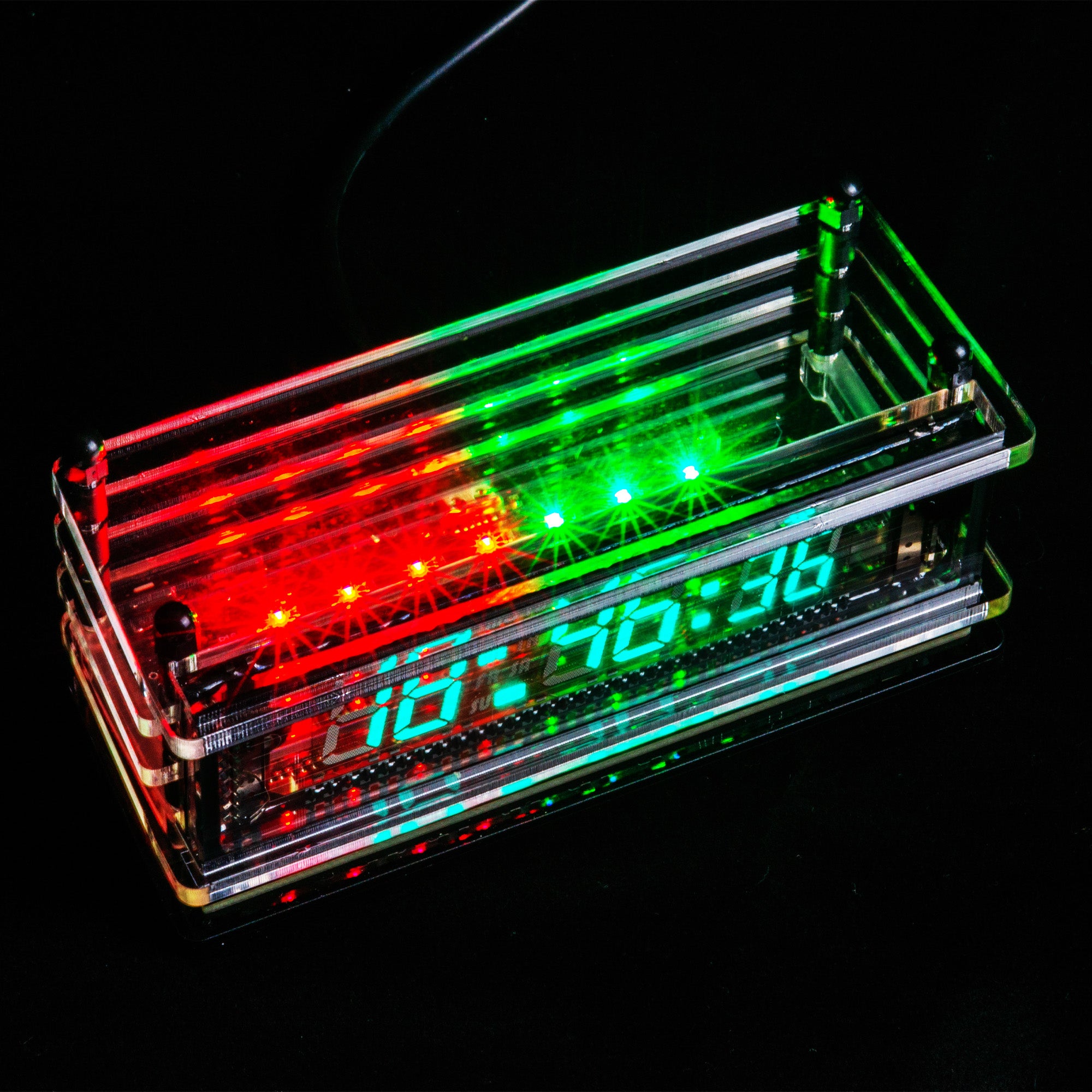 VFD Vacuum Tube Clock with Translucent Acrylic Accents — Obsidian Black Edition